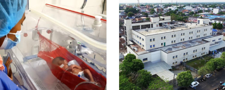 Petit hamac rouge pour un bébé à l'hôpital San Vicente de Arauca en Colombie