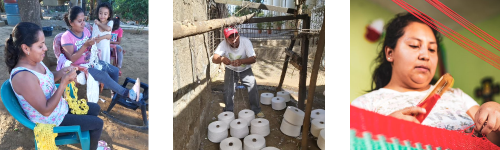 3 photos qui montrent l'artisanat en Amérique latine dans la fabrication des hamacs. Ce sont 3 photos d'artisans du Nicaragua et du Mexique